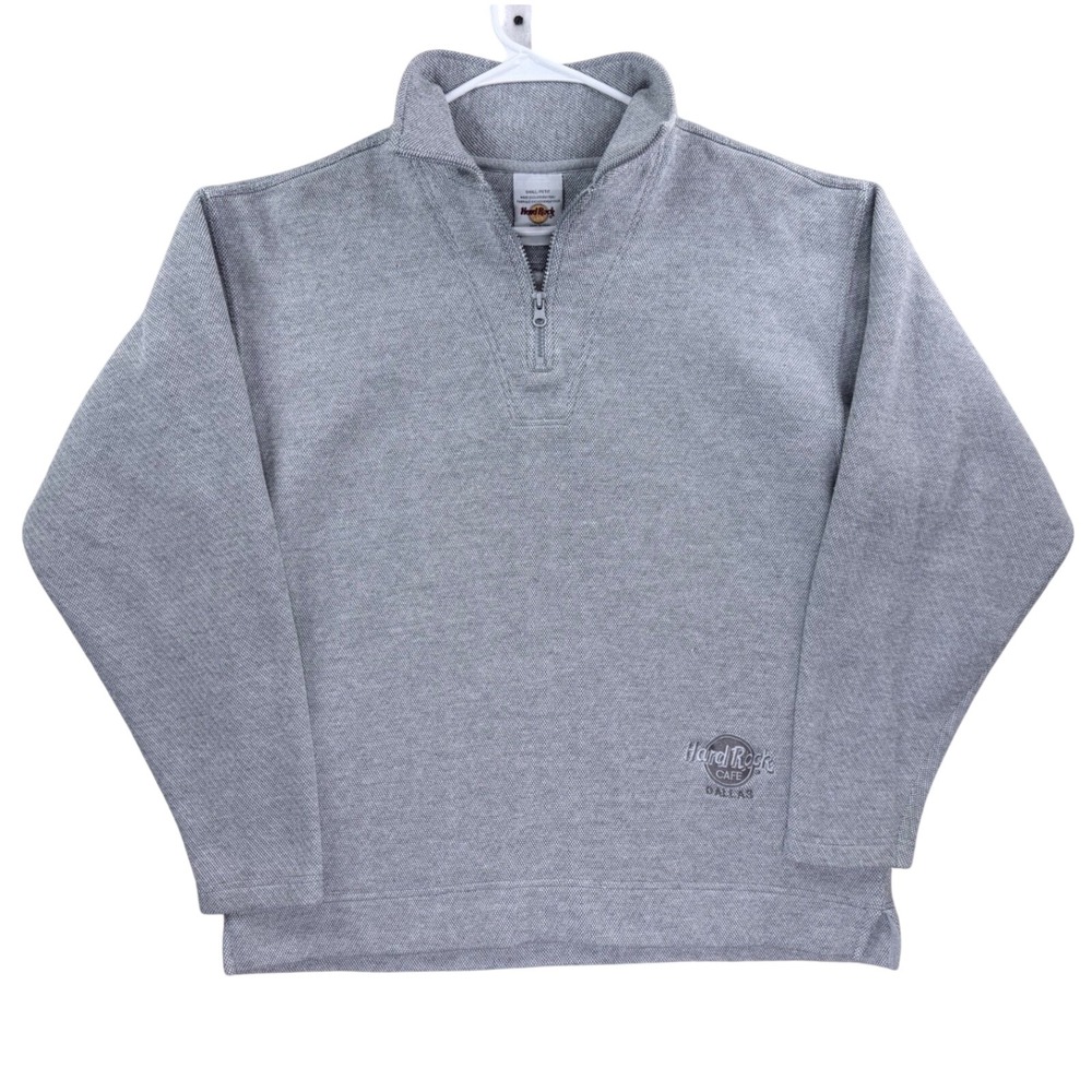 Hard Rock Cafe Dallas Quarter Zip Pullover Unisex Small Gray Textured Knit‎ Logo